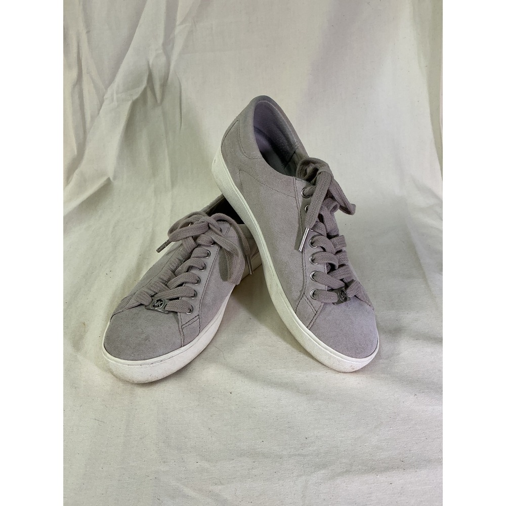 Michael Kors Irving Grey Suede Lace Up Sneakers Silver Logo Trainers HX18C 7M